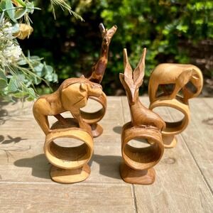 Vintage Wood Carved Animal Napkin Holders | Set of 4